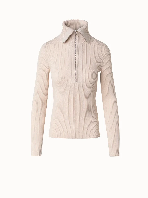 Handle bags with sleek hardware for sophistication -Virgin Wool Knit Sweater with Big Collar