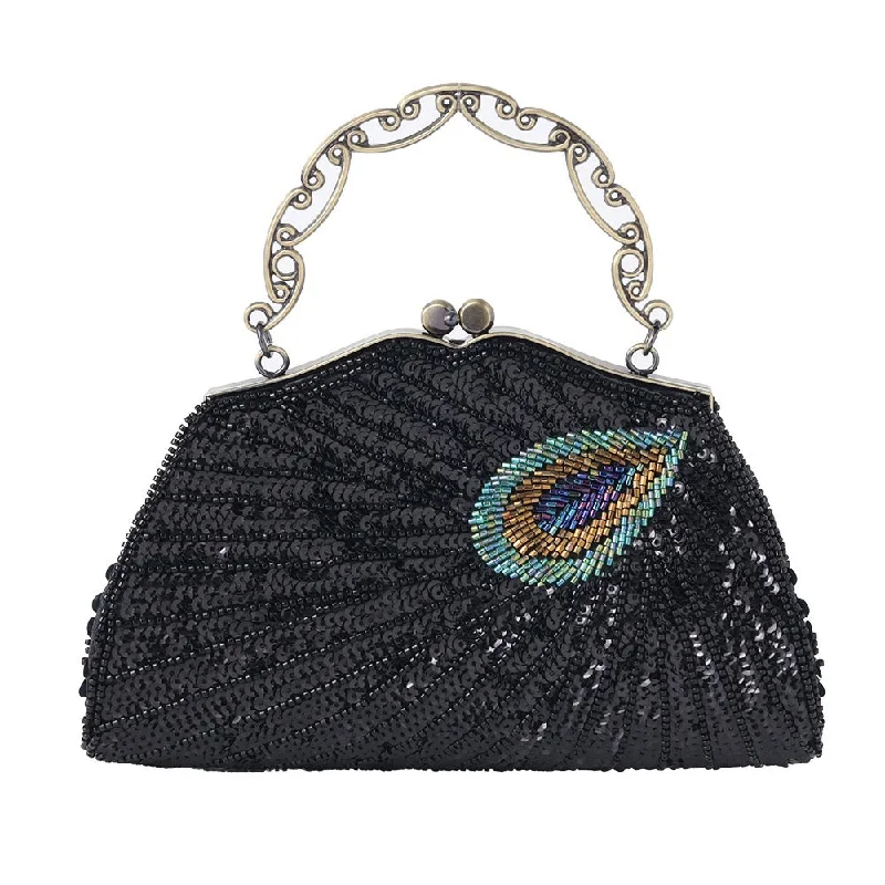 Handle bags with monogram designs for personalization -Wholesale Ladies Embroidered Clutch Vintage Handmade Beaded Sequin Clutch Bags Fashion Women Tote Handbag Stone Clutch Bags