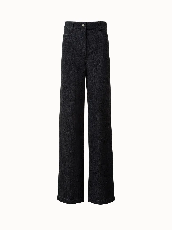 Handle bags with double handles for strength -Winter Denim Wide Leg Pants