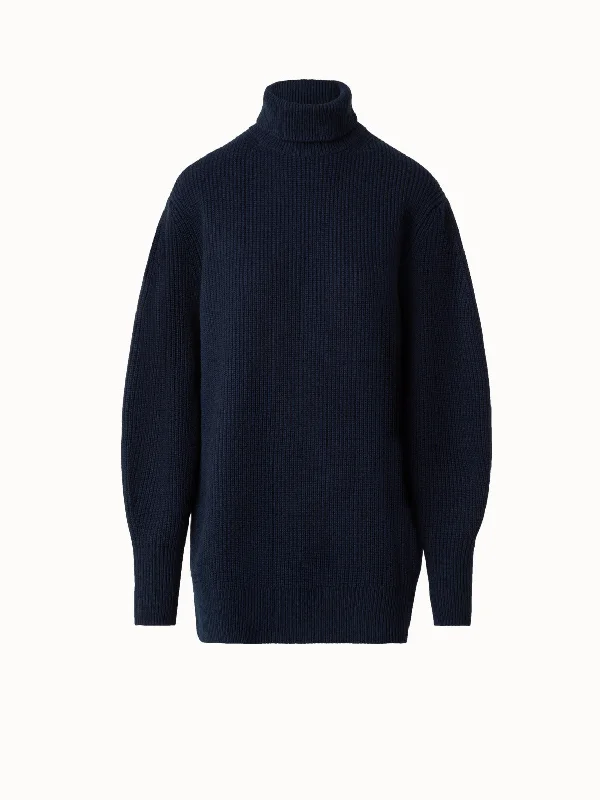 Handle bags with expandable sides for flexibility -Wool Cashmere Blend Turtleneck Knit Sweater