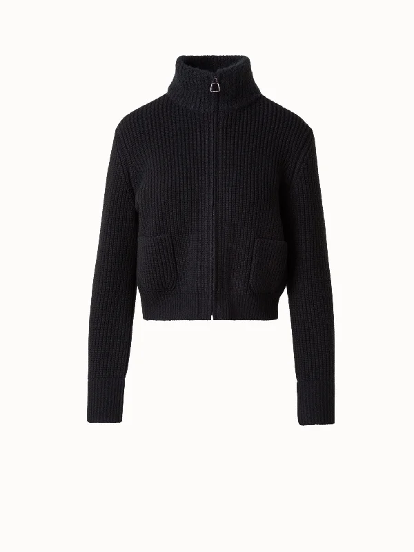 Handle bags with spacious pockets for travel -Wool Cashmere Bouclé Blouson Cardigan